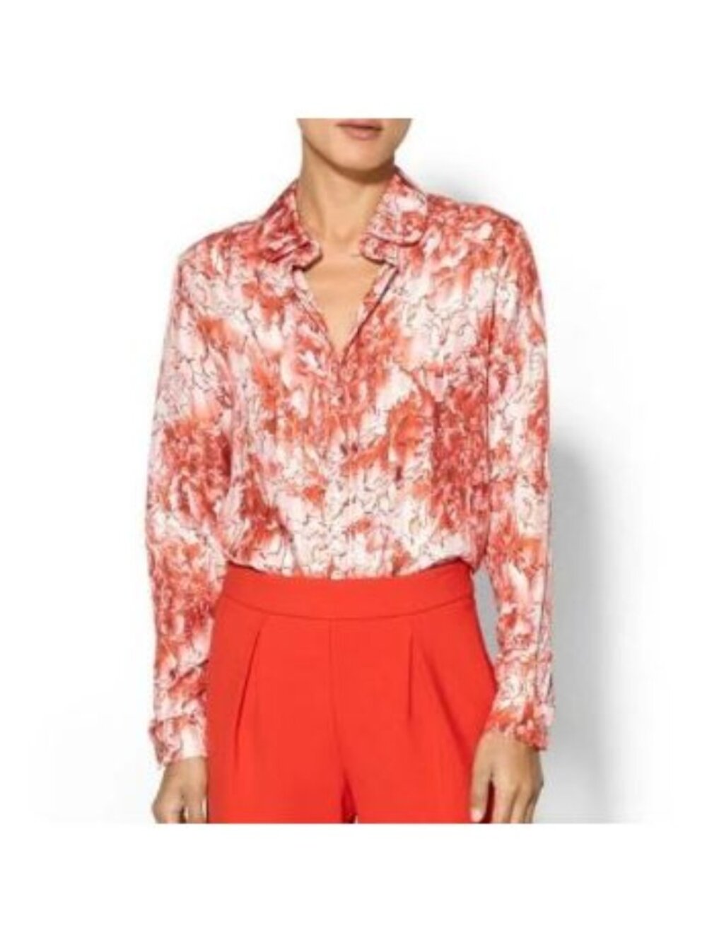 RachelAlex Pink Abstract Floral 100% Silk Button Up Top